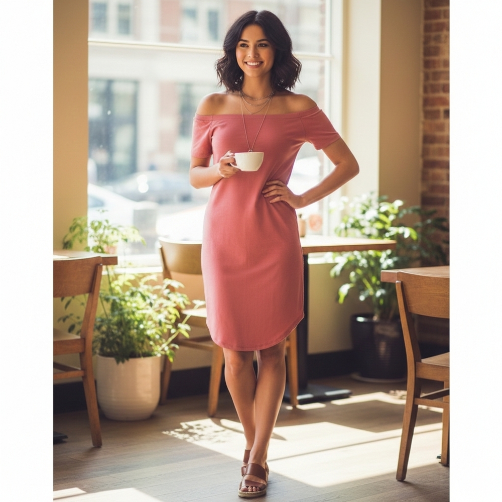 Derek Heart Off Shoulder Short Dress, Dusty Rose Size Small